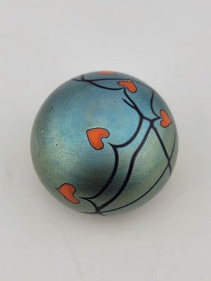 Rare Orient & Flume Iridescent Art Glass Paperweight Flowers Signed May Of 1975