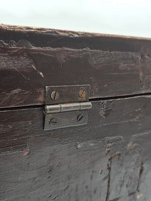 Rare XL Antique 19th C Distressed Tibetan Style Foo Dog Lion Storage Chest Box.