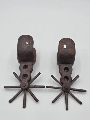 Rare Matching Pair Of Antique Mexican Brass Western Cowboy Spurs 8 Point Charro