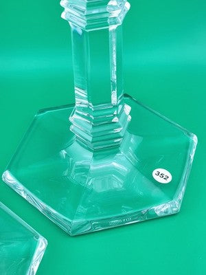 Vintage Elegant Pair Of TIFFANY & CO Crystal Windham Candle Holders 8” Tall