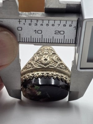 Antique Handcrafted Men Sterling Silver 925 Natural Dark Aqeeq Agate Ring Sz 9.