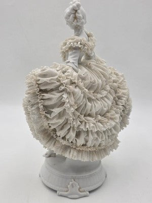 Large Jacqueline Porcelain Lace Figurine Victorian Lady Dresden Style Lace Dress