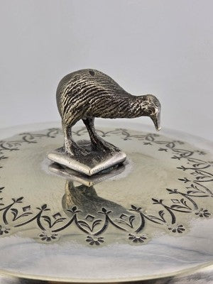 Rare 1880s Antique Hukin & Heath Biscuit Jar Cut glass & Silverplate W Kiwi Bird