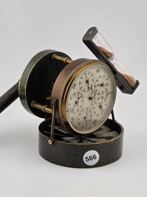 Antique No.1974 Brass Air Meter Anemometer w/ Sand Timer, Circa 1900 Mining Tool