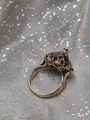 Vintage 14K Gold Multi Gemstone Dome Cluster Ring Garnet Amethyst Citrine Sz 7