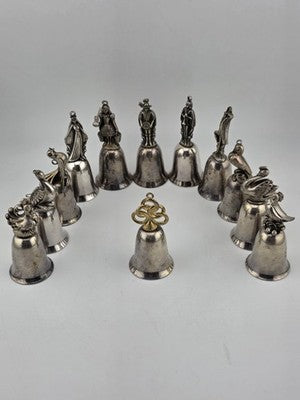 Vintage Complete Set of 12 Reed & Barton's 12 Days of Christmas Silver Bells.