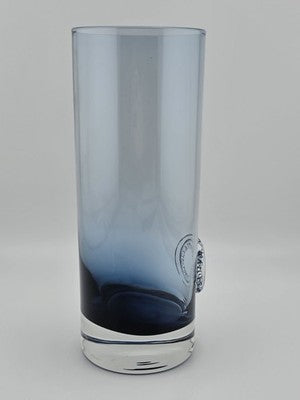 Rare Tiffany & Co Blue Lead Crystal Cylinder Vase England Applied Medallion 8"
