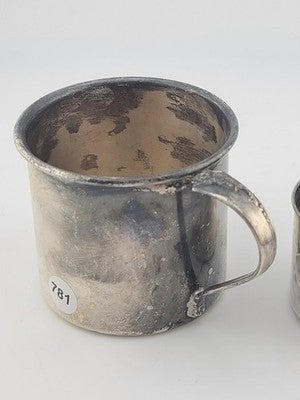 Pair Of Antique 19th C Victorian Sterling Silver Baby Cups 95g Christening Mugs
