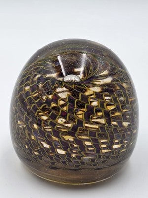 Signed Nichols Studio Art Glass Paperweight Purple Gold Vortex Swirl 4" WCU