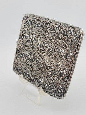 Antique 1920's Handmade European 800 Silver Filigree Cigarette Case Art Deco.