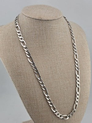 Vintage MO MEX 925 Sterling Silver Figaro Link Chain Necklace 24.5g Italy