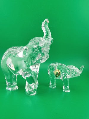 Set Of 2 Waterford Crystal Elephant Paperweights. Mother And Child. VG Cond.
