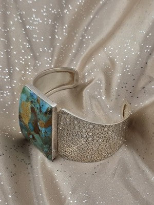 Rare Vintage Large Turquoise Sterling Silver Cuff Bracelet Modernist DTR 925.