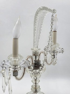 Antique 1930's Hollywood Regency Crystal Glass Candelabra Lamp Prism Table Light