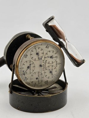 Antique No.1974 Brass Air Meter Anemometer w/ Sand Timer, Circa 1900 Mining Tool