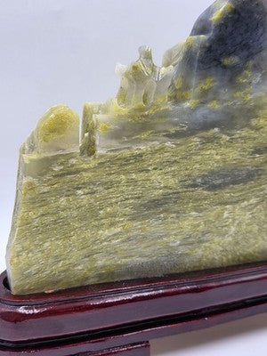 Huge 20.5" China Natural Yellow Green Xiu Jade Carved Mountain House Tree Statue