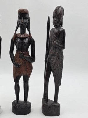 Set Of 3 Vintage Hand Carved Kenyan African Wood Tribal Figures Maasai Sculpture