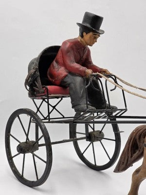 Ultra Rare Antique Horse Carriage Folk Art Composition Driver Cart C1920. 24".