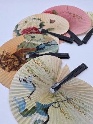 Lot Of 5 Vintage 1970s folding hand fan, Chinese fan with cherry blossom & Birds