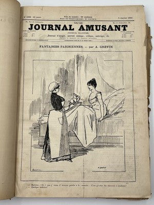 Rare Antique 1889 Journal Amusant Paris Illustrated Satirical Leather Bound Vol.