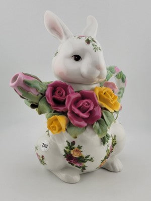 Royal Albert Old Country Roses Porcelain Bunny Rabbit Teapot Decoration VG Cond.