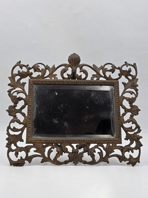 Antique Victorian Cast Iron Vanity Mirror Ornate Scrollwork Easel Frame C 1890.