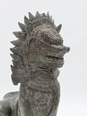 Rare Antique Thai Burmese Bronze Singha Temple Guardian Lion Statue 11" Tall.