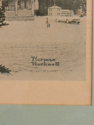Rare Hand Signed Norman Rockwell "Stockbridge, Main Street At Christmas" 1967.