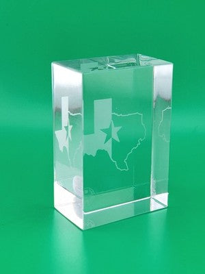 Rare Baccarat Glass Rectangle THE STATE OF TEXAS Crystal Paperweight. Signed.