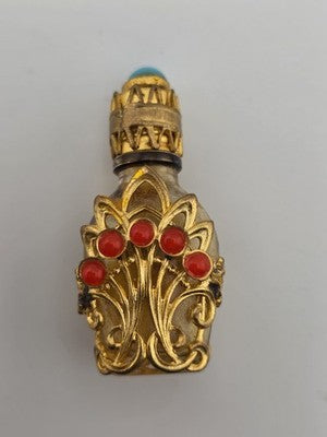 Pair Of Vintage Jeweled Miniature Perfume Bottles Filigree Glass Scent Bottles
