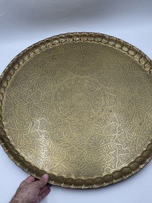 Antique Massive 26" Hand Hammered Engraved Brass Islamic Moorish Mamluk Tray