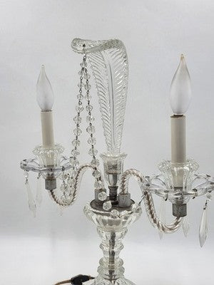 Antique 1930's Hollywood Regency Crystal Glass Candelabra Lamp Prism Table Light