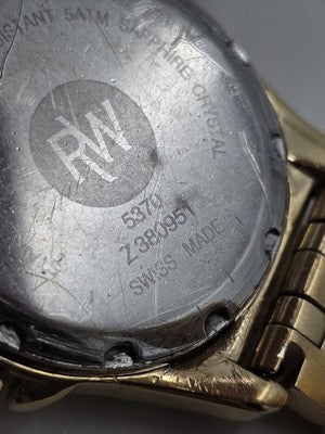Vintage Raymond Weil Flamenco 5370 Swiss Quartz Black Dial Gold Tone Watch Works