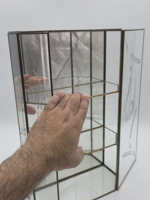 Vintage Etched Glass Brass Display Case Curio Cabinet Mirrored Hanging Standing