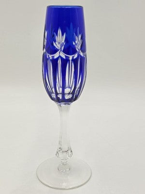 Vintage Ajka Rene Cobalt Blue Cut to Clear Crystal Champagne Flutes Rare Pattern