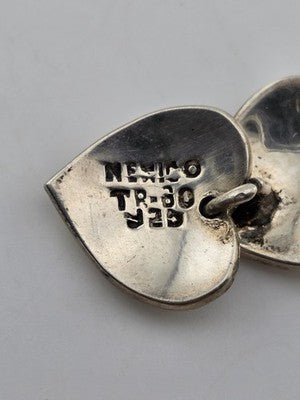 Rare Antique Taxco TR-60 Mexico Sterling Silver Triple Heart Earrings