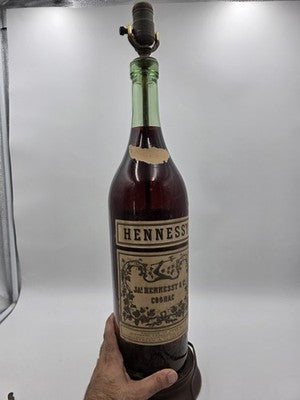 Rare Antique 1940's Hennessy Cognac Bottle Bar Decor Large Glass Lamp. 21" Works