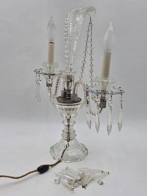 Antique 1930's Hollywood Regency Crystal Glass Candelabra Lamp Prism Table Light