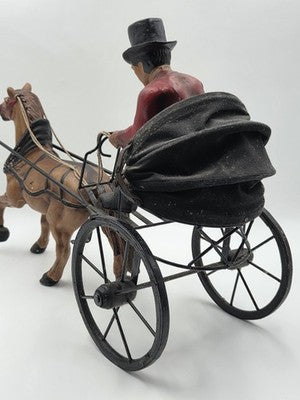Ultra Rare Antique Horse Carriage Folk Art Composition Driver Cart C1920. 24".