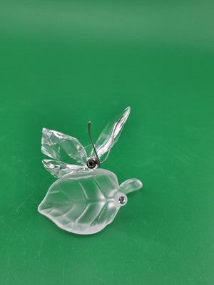 SWAROVSKI Austria Crystal Butterfly on Frosted Leaf Figurine