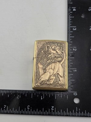 Vintage 1994 Collectible Barrett Smythe Design "LION" Brass Zippo Lighter. Works
