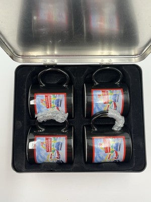 McDonalds Tin With Set Of 4 Coffee Mugs Cups 15 Cent Hamburger Retro MCM