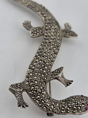 Private: LARGE STERLING SILVER MARCASITE LIFE SIZE LIZARD PIN BROOCH SALAM