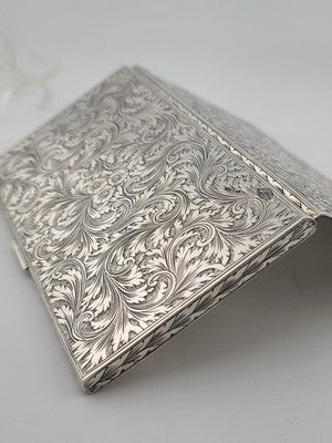 Amazing Antique European 800 Silver Cigarette Case Deep Hand Engraving 203 g.