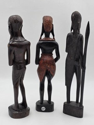 Set Of 3 Vintage Hand Carved Kenyan African Wood Tribal Figures Maasai Sculpture