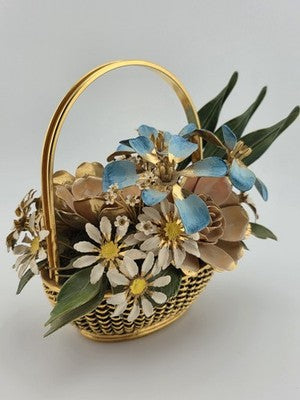 Vintage 1977 Gloria Vanderbilt Flowers of the Seasons Summer Boquet Metal Basket