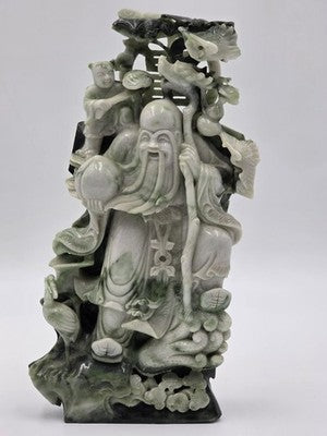 Chinese Hand Carved Natural Jadeite Jade Shou Xing Longevity Immortal Statue 12"
