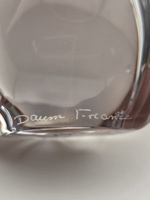 Vintage Daum France Signed Small Heavy Crystal Owl Figurine Paper Weight.