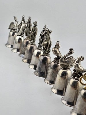 Vintage Complete Set of 12 Reed & Barton's 12 Days of Christmas Silver Bells.