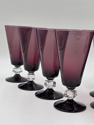 ANTIQUE SET OF 8 MID CENTURY MODERN BRYCE WILMINGTON AMETHYST 7" WATER GLASSES.